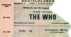 The Who and Golden Earring show ticket#6286 August 30, 1972 Berlin (Germany) - Deutschlandhalle